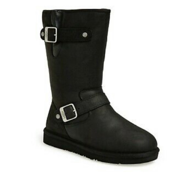 UGG Shoes - UGG Black Sutter Leather Buckle Shearling Boots, Size 9